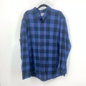 LL Bean Men Size XXL‎ Shirt Button Down Top Blue Black Flannel Scotch Plaid